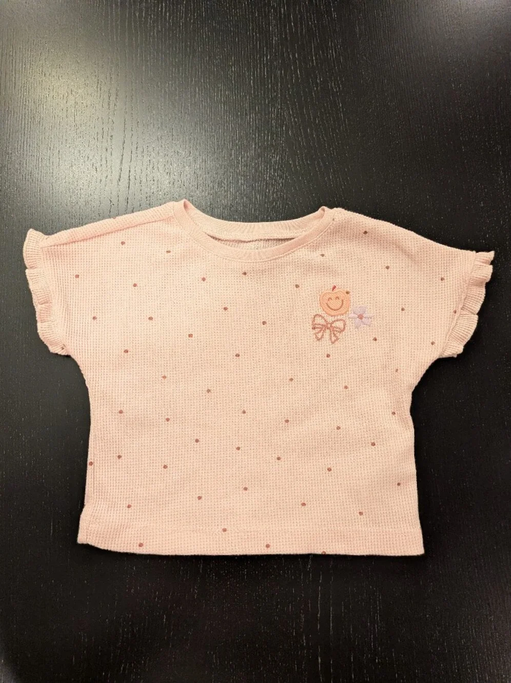 Carter's Light Pink Knit Dot Tee with Smiley Bow Embroidery